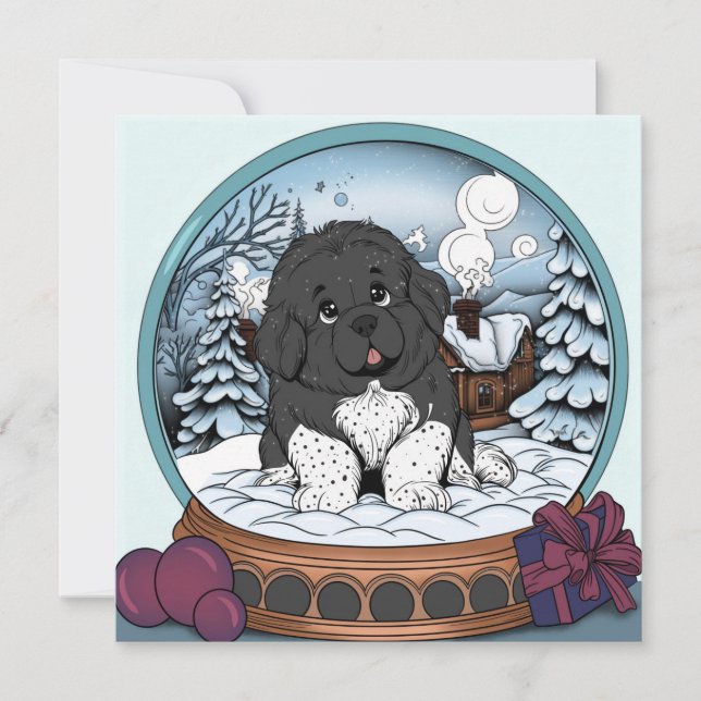 Cartes Pour Fêtes Annuelles Terre-Neuve Puppy Snowglobe (Devant)
