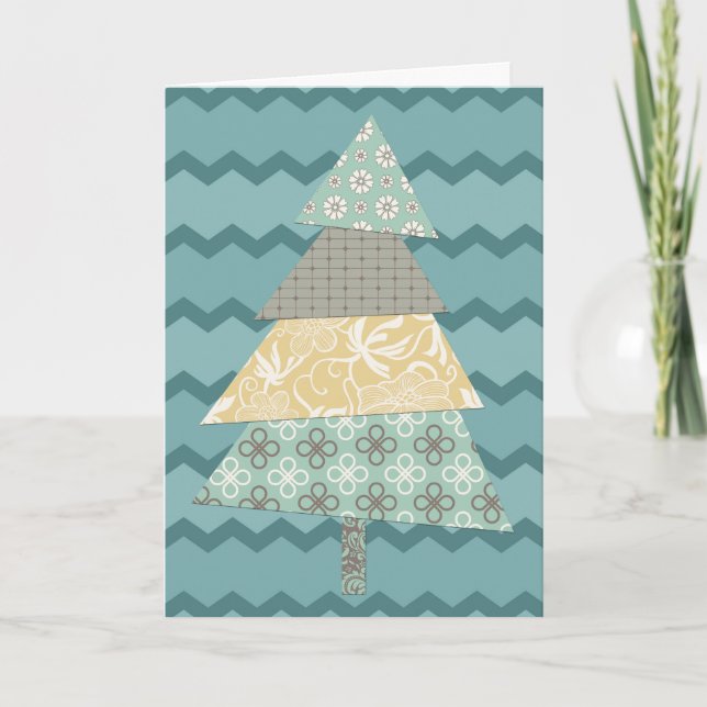 Cartes Pour Fêtes Annuelles Terre Turquoise Chevron sapin de Noël (Devant)