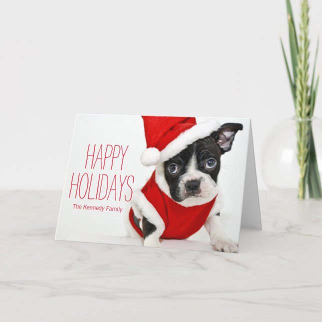 Cartes Pour Fêtes Annuelles Terrier de Boston de Noël (Devant)