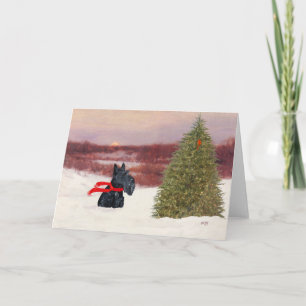 Cartes Pour Fêtes Annuelles Terrier écossais en hiver