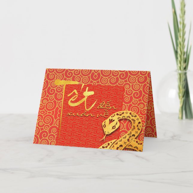 Cartes Pour Fêtes Annuelles Têt arrive Printemps Serpent Nouvel An vietnamien  (Devant)