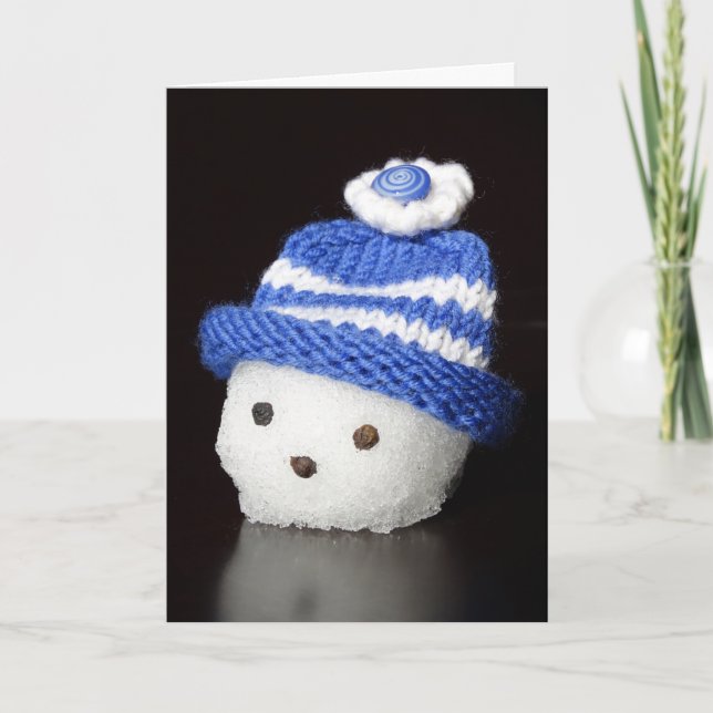 Cartes Pour Fêtes Annuelles Tête de bonhomme de neige en Casquette bleu (Devant)