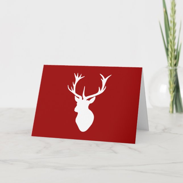 Cartes Pour Fêtes Annuelles Tête de cerf de Noël rouge et blanc (Devant)