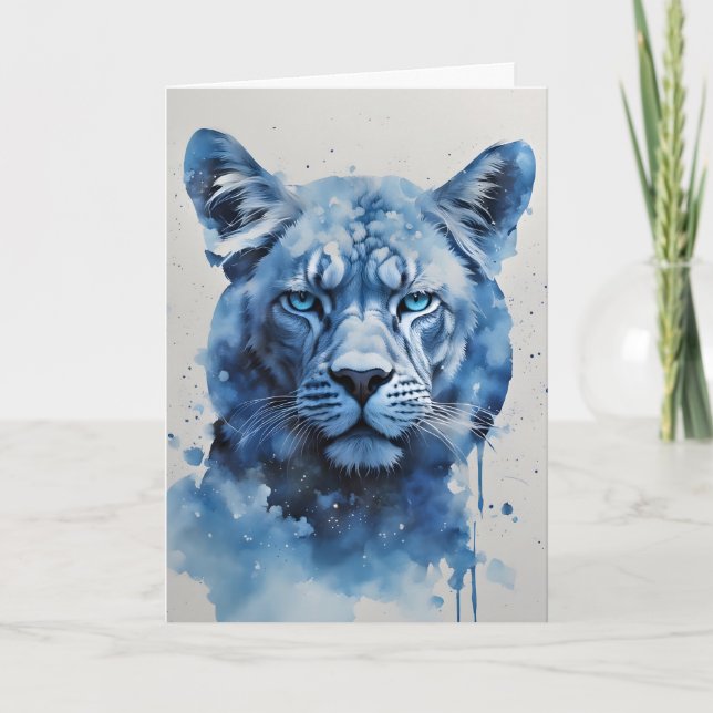 Cartes Pour Fêtes Annuelles Tête de panthère bleue Fête des Pères (Devant)