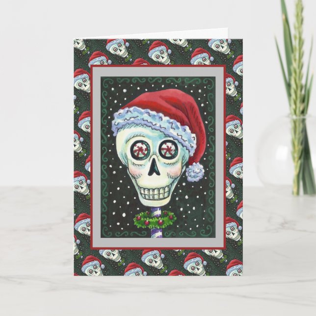 CARTES POUR FÊTES ANNUELLES TÊTE MORTE PÈRE NOËL SKULL, HUMOUR SKELETON DE NOË (Devant)