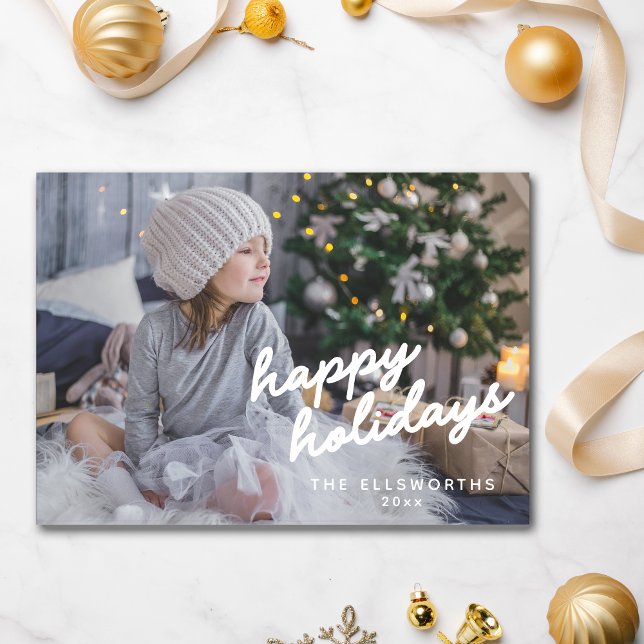Cartes Pour Fêtes Annuelles Texte de script blanc photo moderne pour Noël (Créateur téléchargé)