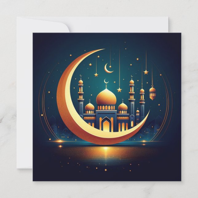 Cartes Pour Fêtes Annuelles Texte de vœux personnalisable Eid Moubarak (Devant)