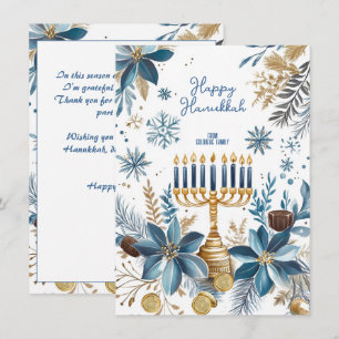 Cartes Pour Fêtes Annuelles Texte personnalisé Blue Blossom Hanoukka Menorah