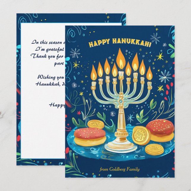 Cartes Pour Fêtes Annuelles Texte personnalisé Bouches Hanoukka Starlit (Devant / Derrière)