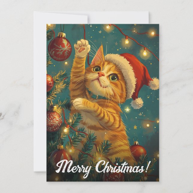 Cartes Pour Fêtes Annuelles Texte personnalisé de l'arbre de Noël rétro (Devant)