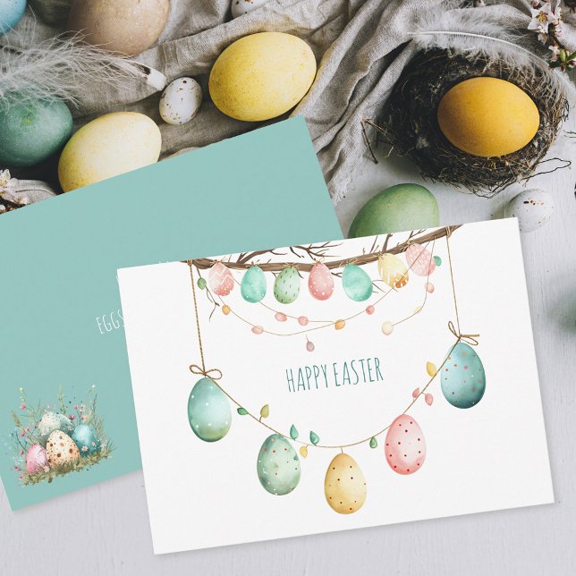 Cartes Pour Fêtes Annuelles Texte personnalisé de l'arbre des oeufs de Pâques (Easily customize this pretty card by clicking "Personalize this Template".)