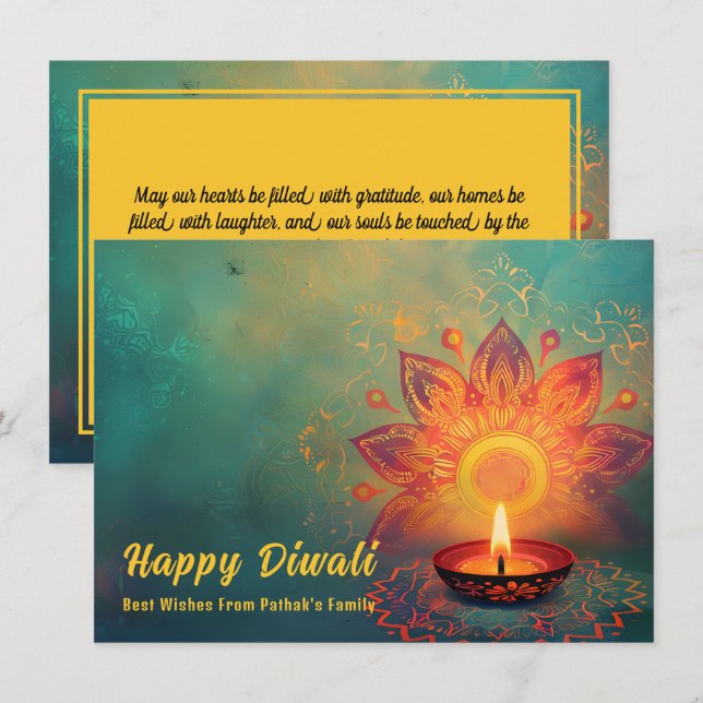 Cartes Pour Fêtes Annuelles Texte personnalisé, Diwali Ethereal Lights (Devant / Derrière)