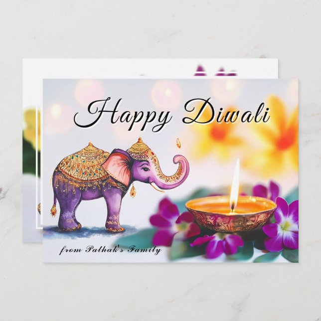 Cartes Pour Fêtes Annuelles Texte personnalisé, Elephant Majesty (Devant / Derrière)