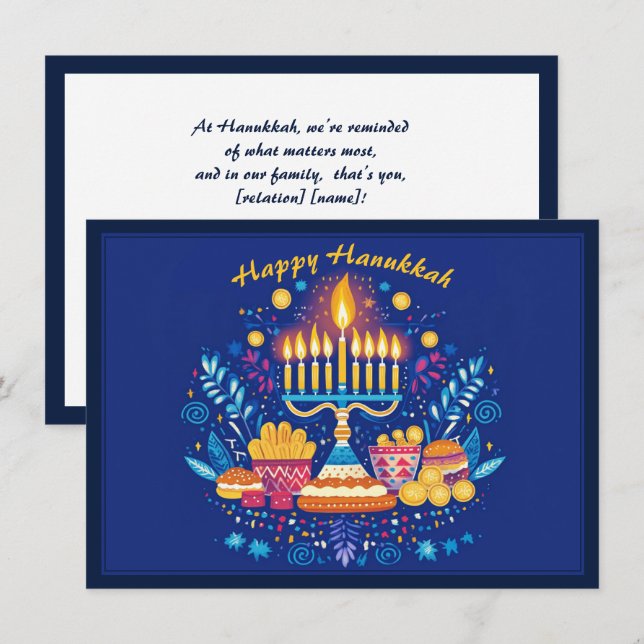 Cartes Pour Fêtes Annuelles Texte personnalisé Happy Hanoukka ✡️, (Devant / Derrière)