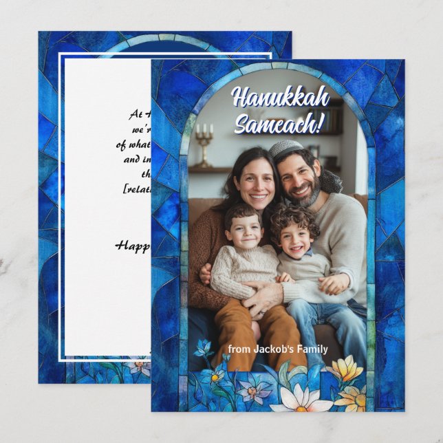 Cartes Pour Fêtes Annuelles Texte personnalisé Happy Hanoukka, vitrail (Devant / Derrière)