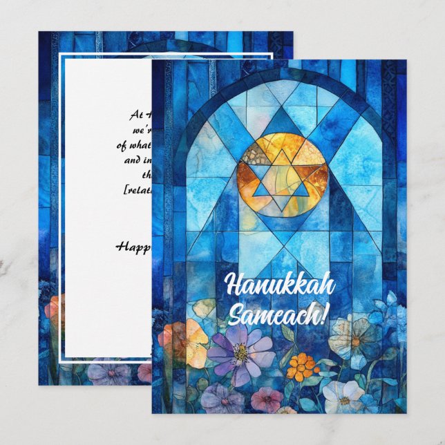 Cartes Pour Fêtes Annuelles Texte personnalisé Happy Hanoukka, vitrail (Devant / Derrière)