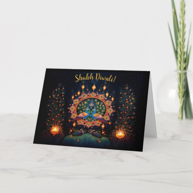Cartes Pour Fêtes Annuelles Texte personnalisé 🦚 🛕 🤩 Heureux Diwali (Devant)