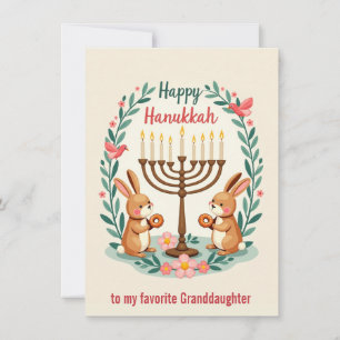 Cartes Pour Fêtes Annuelles Texte personnalisé Lapin de Hanoukka Menorah