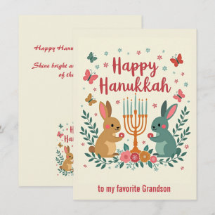 Cartes Pour Fêtes Annuelles Texte personnalisé Lapin de Hanoukka Menorah