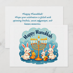 Cartes Pour Fêtes Annuelles Texte personnalisé Lapin de Hanukkah Menorah