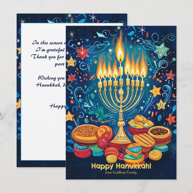 Cartes Pour Fêtes Annuelles Texte personnalisé Menorah Salutation magique (Devant / Derrière)
