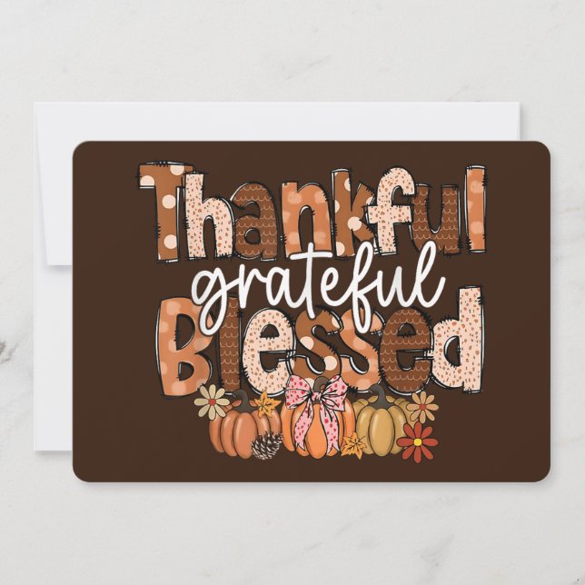 Cartes Pour Fêtes Annuelles Thankful, Grateful, Blessed – Autumn Typography (Devant)