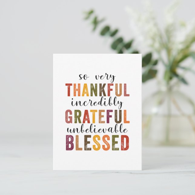 Cartes Pour Fêtes Annuelles Thankful Grateful Blessed Thanksgiving (Debout devant)