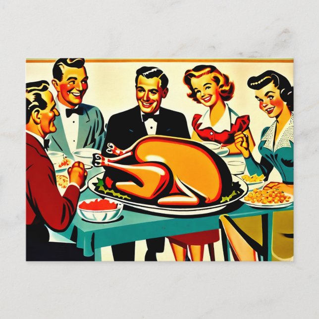 Cartes Pour Fêtes Annuelles Thanksgiving 1950s Style à la maison (Devant)