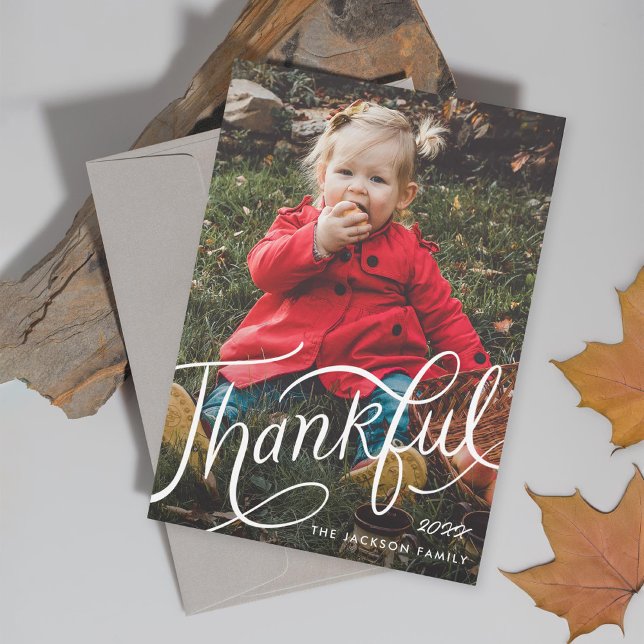 Cartes Pour Fêtes Annuelles Thanksgiving a lettré à la main remerciant photo (Créateur téléchargé)