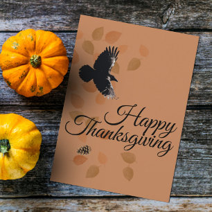 Cartes Pour Fêtes Annuelles Thanksgiving Autumn Leaves Crow Fall Woodland Wind