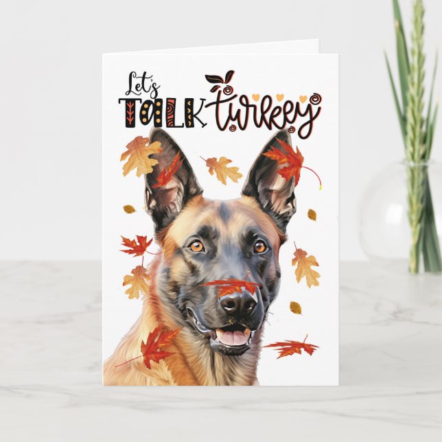 Cartes Pour Fêtes Annuelles Thanksgiving Belgian Malinois Dog Parlons Turquie (Devant)