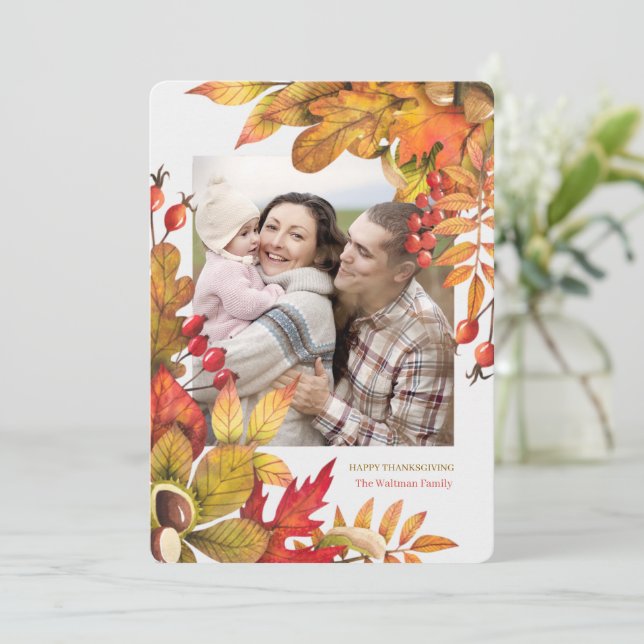 Cartes Pour Fêtes Annuelles Thanksgiving Bold Botanical Flat Vert Photo (Debout devant)