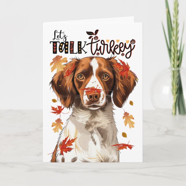 Cartes Pour Fêtes Annuelles Thanksgiving Brittany Spaniel Dog Parlons Turquie (Devant)