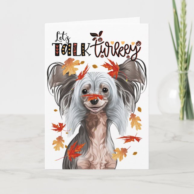 Cartes Pour Fêtes Annuelles Thanksgiving Chinese Crested Dog Parlons Turquie (Devant)