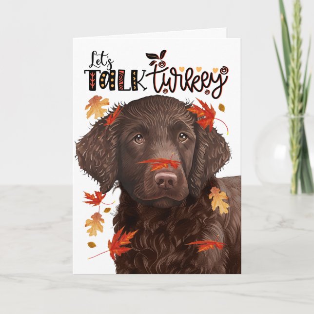 Cartes Pour Fêtes Annuelles Thanksgiving Curly Retriever Parlons Turquie (Devant)