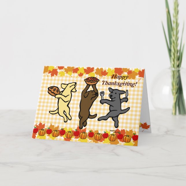 Cartes Pour Fêtes Annuelles Thanksgiving de trio de Labrador de danse (Devant)
