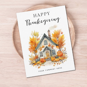 Cartes Pour Fêtes Annuelles Thanksgiving Fall Leaves Maison Citrouille Immo
