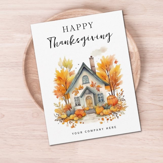 Cartes Pour Fêtes Annuelles Thanksgiving Fall Leaves Maison Citrouille Immo (Créateur téléchargé)
