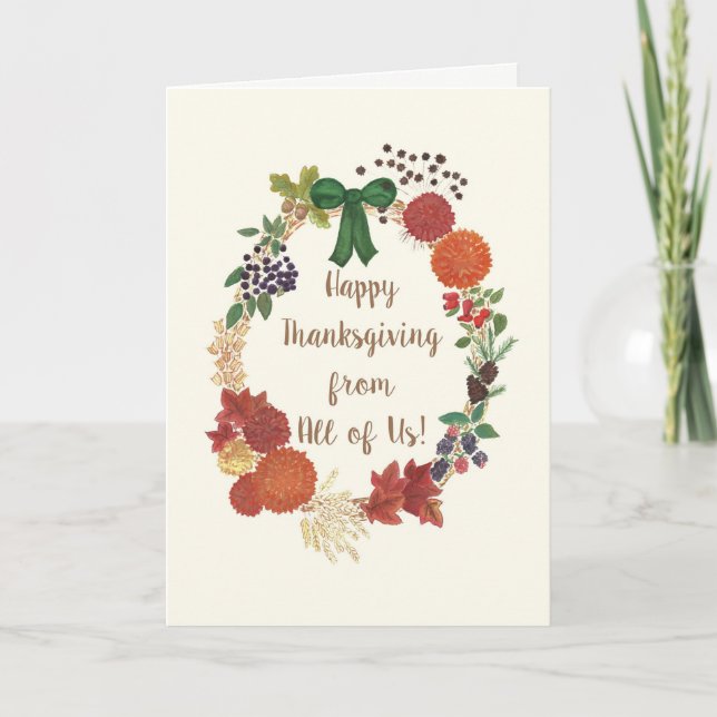 Cartes Pour Fêtes Annuelles Thanksgiving Fall Wreath from Us All (Devant)