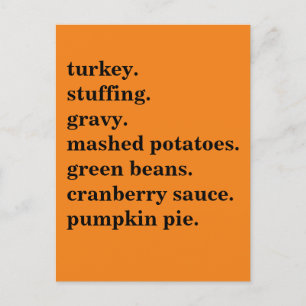 Cartes Pour Fêtes Annuelles Thanksgiving Food Dinner List Personnalisé