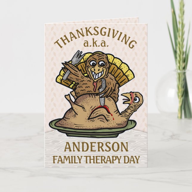 Cartes Pour Fêtes Annuelles Thanksgiving Funny Turquie Nom de famille Jour de  (Devant)