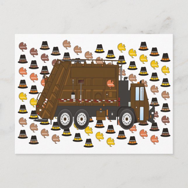 Cartes Pour Fêtes Annuelles Thanksgiving Garbage Truck Novembre (Devant)