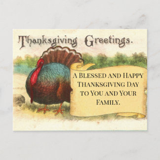 Cartes Pour Fêtes Annuelles Thanksgiving Greetings Turkey Holiday Postcard