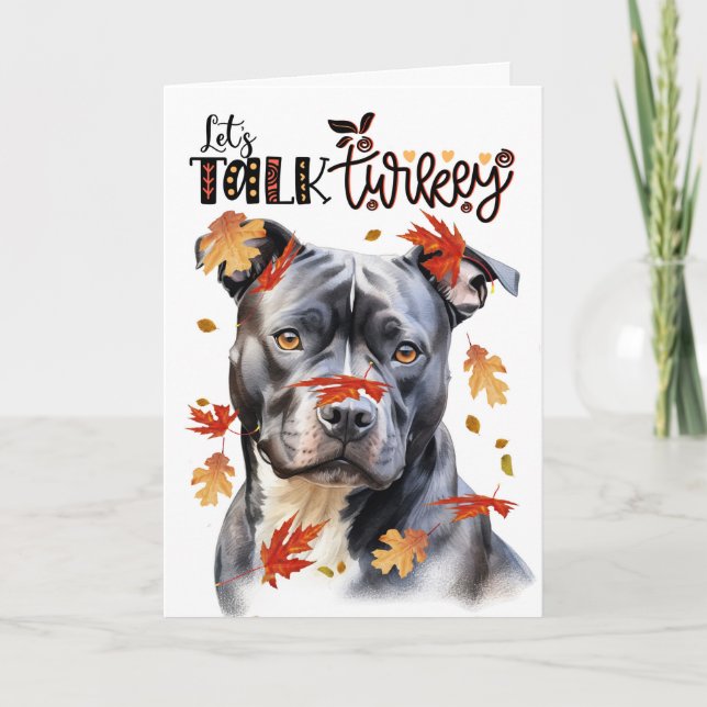 Cartes Pour Fêtes Annuelles Thanksgiving Grey Pit Bull Dog Parlons Turquie (Devant)