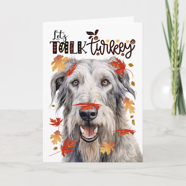 Cartes Pour Fêtes Annuelles Thanksgiving Irish Wolfhound Dog Parlons Turquie (Devant)