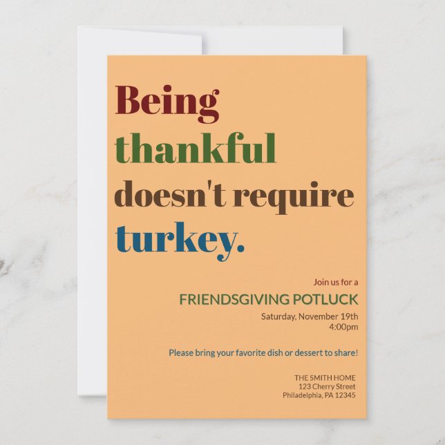 Cartes Pour Fêtes Annuelles Thanksgiving ne nécessite pas de dinde (Devant)