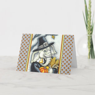 CARTES POUR FÊTES ANNUELLES THANKSGIVING PACHYDERM, THANKFUL PILGRIM ELEPHANT