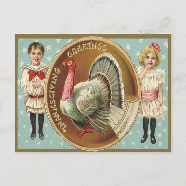 Cartes Pour Fêtes Annuelles Thanksgiving patriotique Turquie enfants étoiles (Devant)