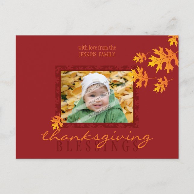 Cartes Pour Fêtes Annuelles THANKSGIVING PHOTO POSTCARD : feuilles Mache 1L (Devant)