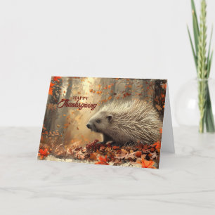 Cartes Pour Fêtes Annuelles Thanksgiving Porcupine Vintage en feuilles d'autom